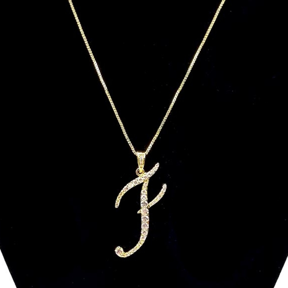 Gold F CZ Monogram Pendant Chain Necklace Rhinestone Crystal Initial Charm Cute